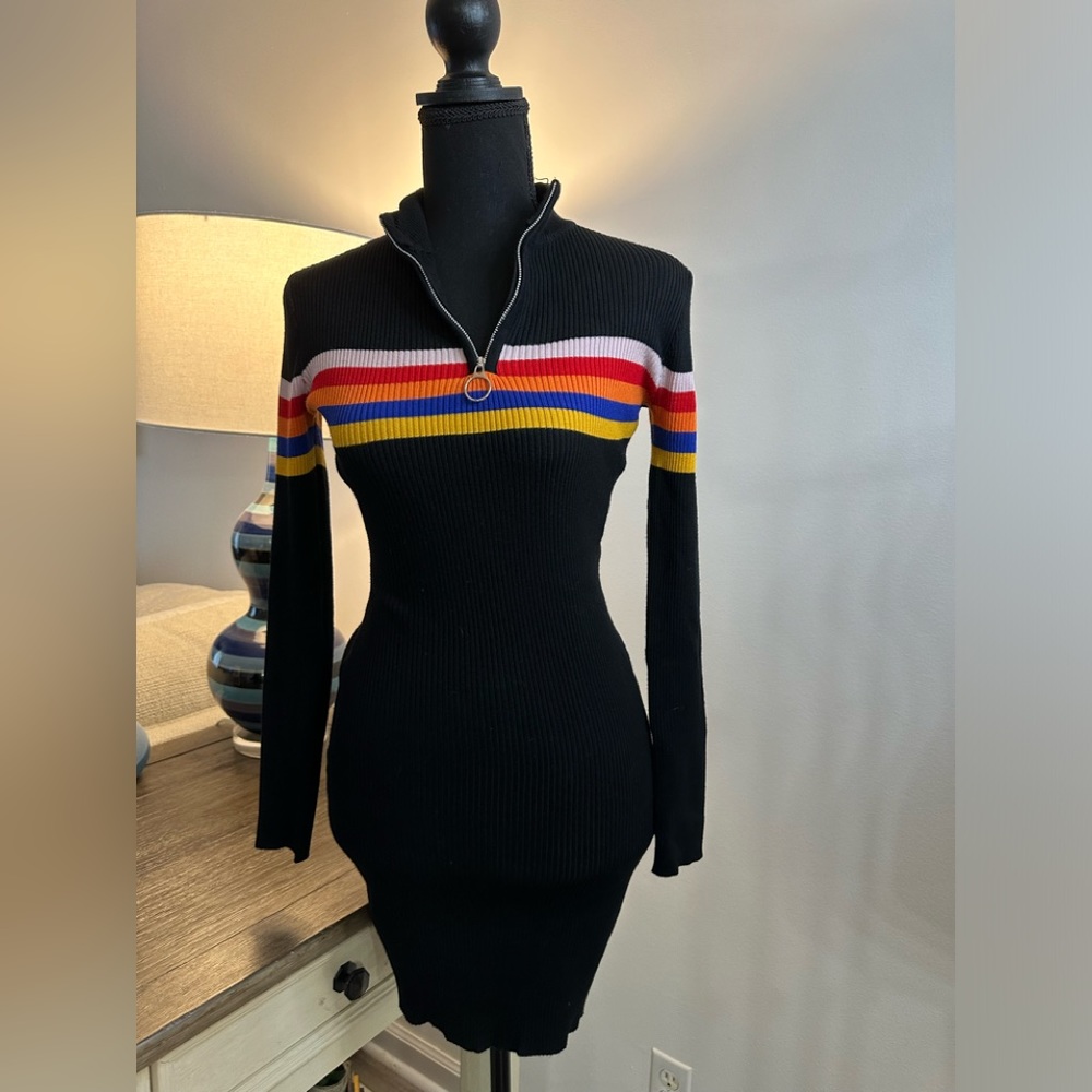 Almost Famous Form-Fitting Knit Striped Dress - Size M